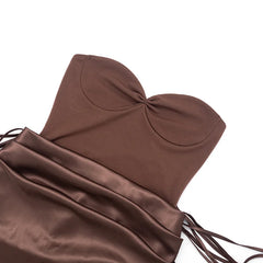 Brown satin headscarf with a bow on a white background