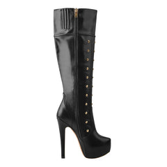 Platform studded stiletto knee-high boot