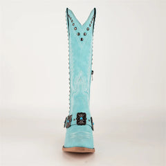 Embroidery Buckle Knee High Boots