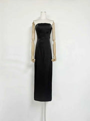 Cape Overlay Satin Strapless Maxi Dress