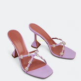 Lavender embellished square toe heels