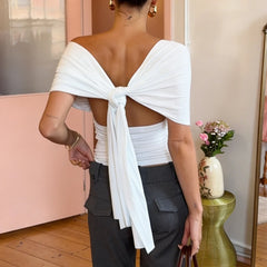 Deep V Neck Batwing Sleeve Crop Top