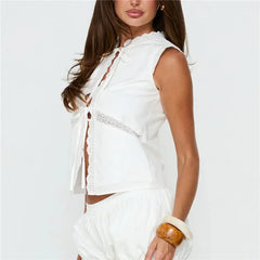 Eyelet Lace Tie Front Sleeveless Item