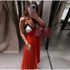Colorblock Chain Strap Maxi Dress