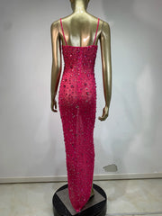 Rhinestone Mesh Embellished Spaghetti Strap Maxi Dress