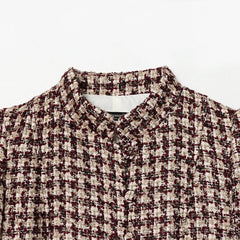 Faux Fur Cuffs Plaid Stand Collar Jacket