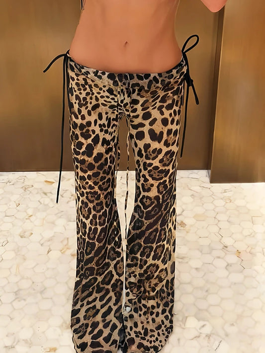 Leopard print wide leg pants front view