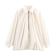 Ruched Batwing Sleeve Bomber Jacket