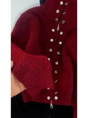 Mock Neck Zipper Button Knit Top