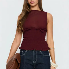 Detail of the ruffle trim on a Sleeveless Boat Neck Tank Top