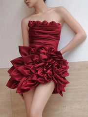 3D Rose Embellished Strapless Mini Dress