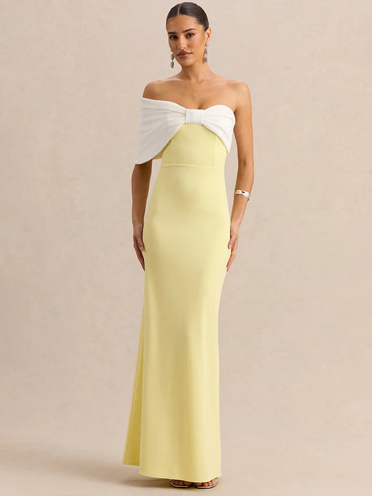 Yellow off-shoulder bow maxi dress