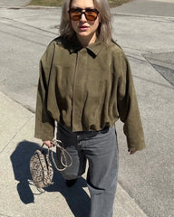Faux Suede Cropped Bomber Jacket