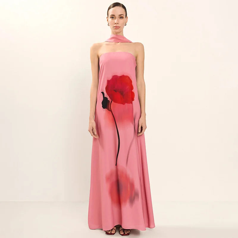 Floral print strapless maxi dress