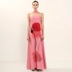 Floral print strapless maxi dress
