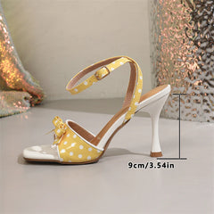Polka Dot Bow Square Toe Stiletto Heels