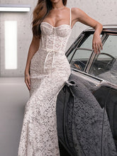 Spaghetti Strap Floral Lace White Maxi Dress