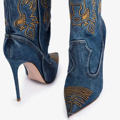 Embroidered Pointed Stiletto Cowboy Boots