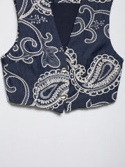 Close-up of paisley print embroidered vest