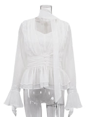 White Sheer Lace V-Neck Long Sleeve Top