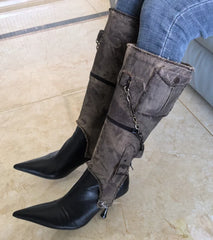 Pointed Belt Buckle Western Metal Chain Detachable Boots