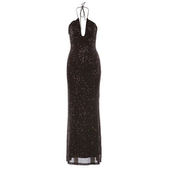 Black sequin dress on a white background