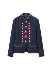 Button Embellished Stand Collar Military Jacket