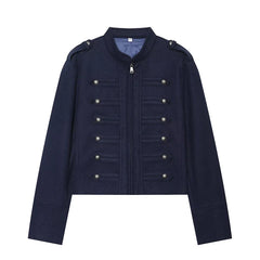 Military Style Shoulder Strap Metal Decor Jacket