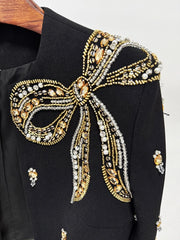 Black Beaded Maxi Dress with Cropped Blazer Jacket