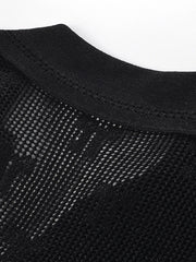 Black Sheer Ruffle Button Midi Dress