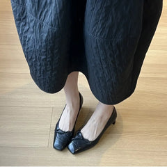 Square Toe Bow Detail Heeled Mary Janes