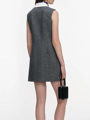 Sleeveless Round Neck Double-Breasted Grey Mini Dress