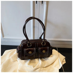 Microfiber Leather Vintage Pocket Satchel – Black & Burgundy