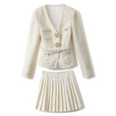 White textured blazer and skirt set
