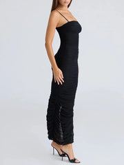 Black strapless dress with ruched design