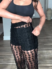 Deep V Neck Hollow Out Long Sleeve Suit Set