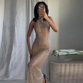 Halter neck sequin maxi dress