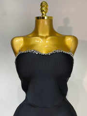 Black Rhinestone Corset Top & Sequin Skirt Set