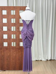 Purple Halter Neck Draped Maxi Dress