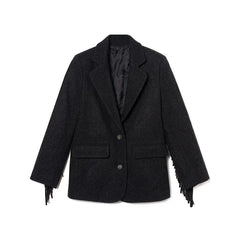 Fringe Sleeve Wool-Blend Tassel Blazer Coat