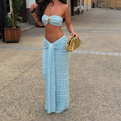Knit Shell Strapless Bandeau Crop Top And Maxi Skirt Set