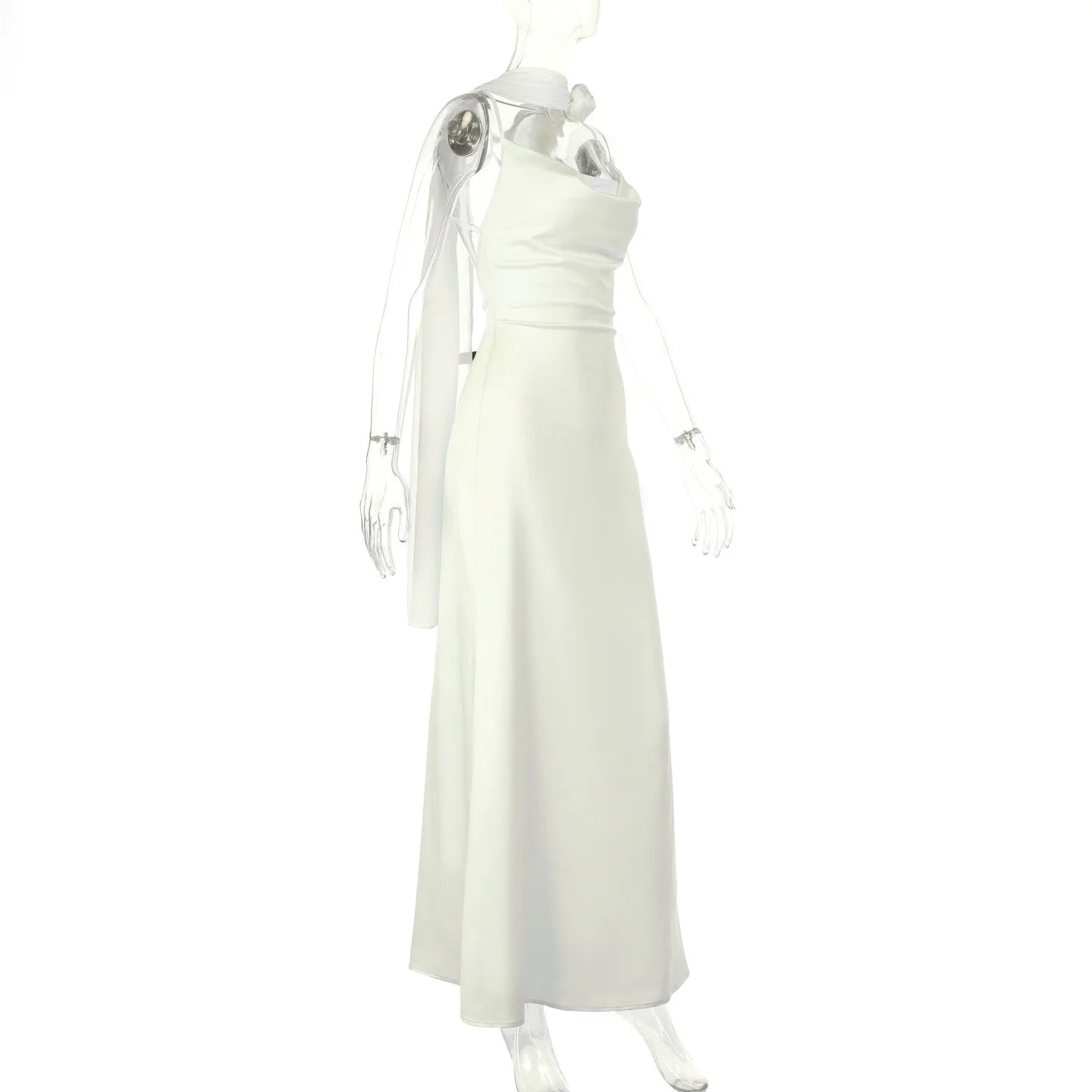White dress on a mannequin against a white background