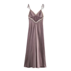 Mauve satin slip dress on a white background