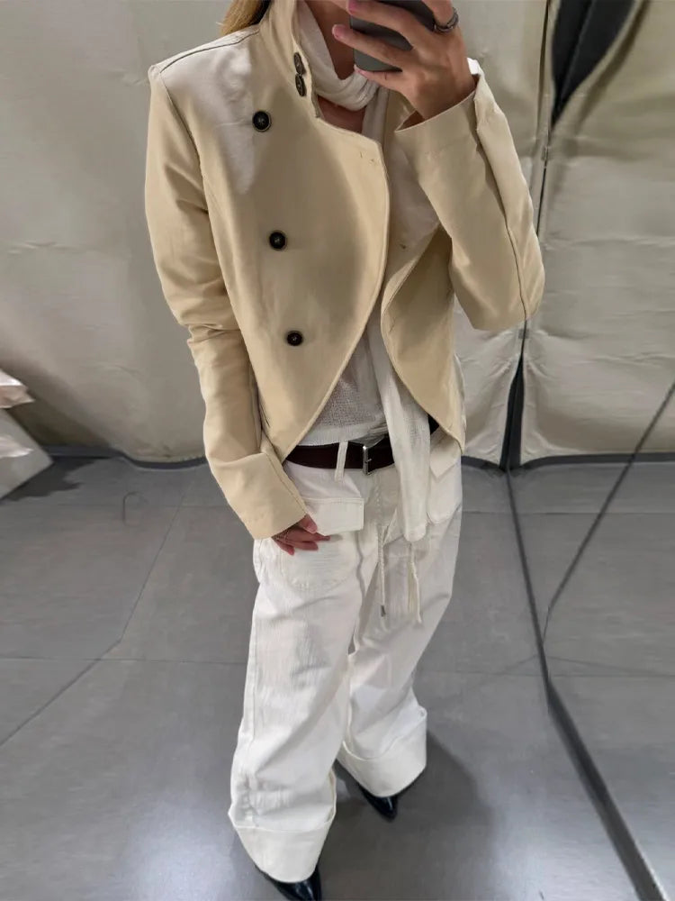Asymmetric neckline detail on fitted Jacket