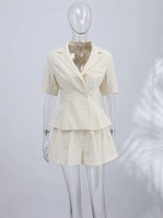 Linen Blazer and Pleated Shorts Set