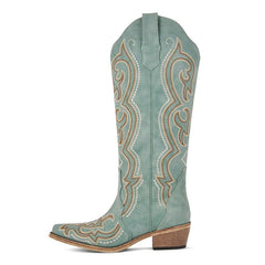 Knee High Embroidery Western Cowgirl Boots