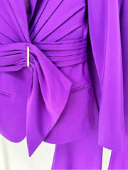 Belted Blazer and Flared Trousers Suit