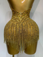 Gold Rhinestone Halter Bodysuit