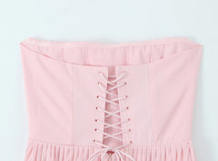 Pink Strapless Pleated Maxi Dress