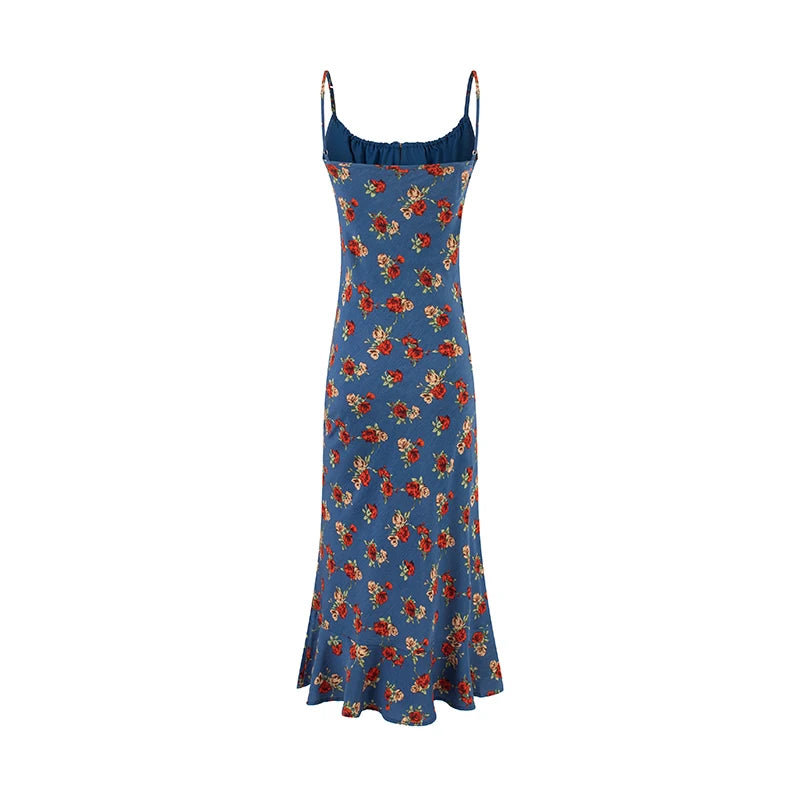 Shirred square neck midi dress with tie front detail, back view